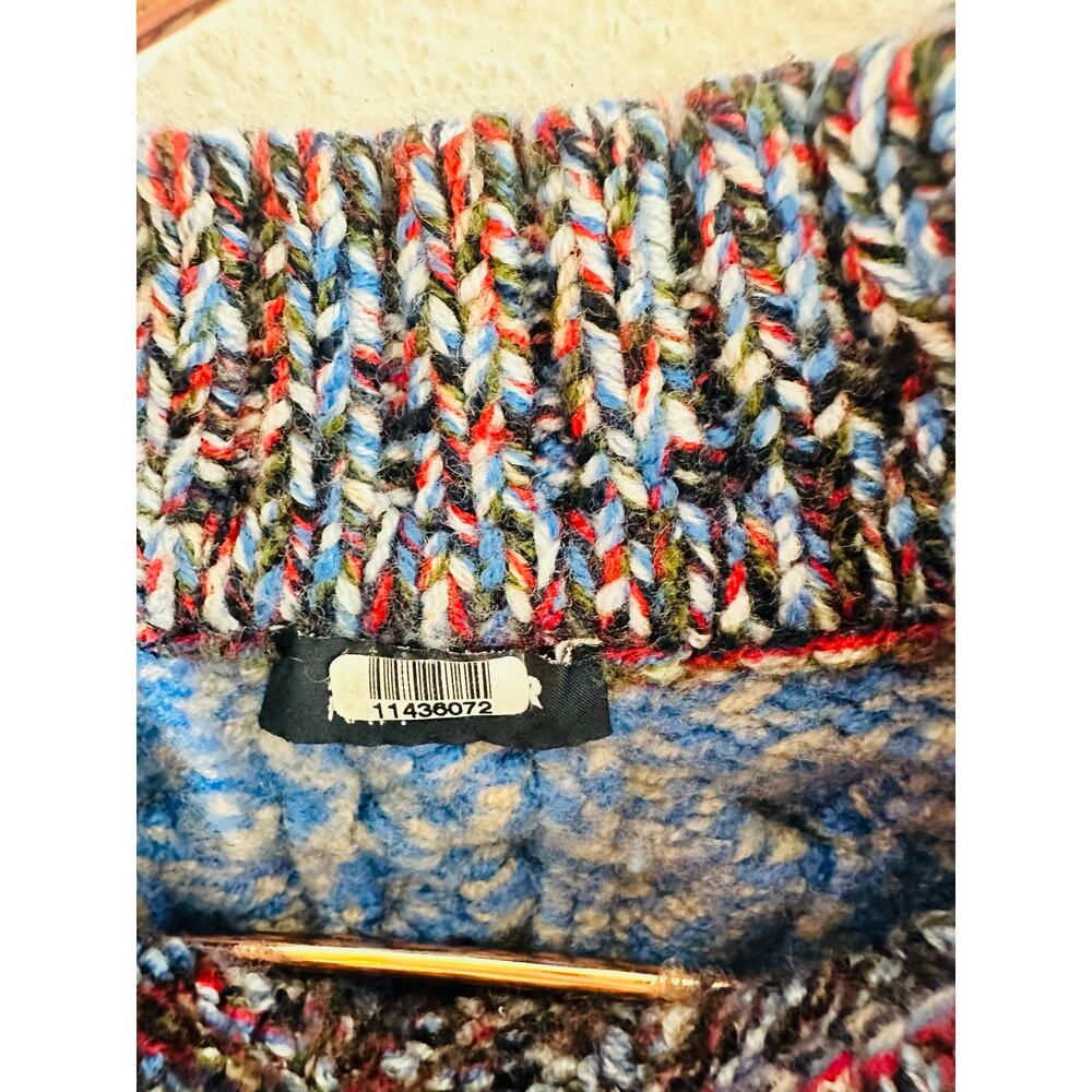 JIL SANDER NAVY Blue Red Colorblock 100% Wool Cable Knit Long Sleeve Sweater M - Picture 8 of 13